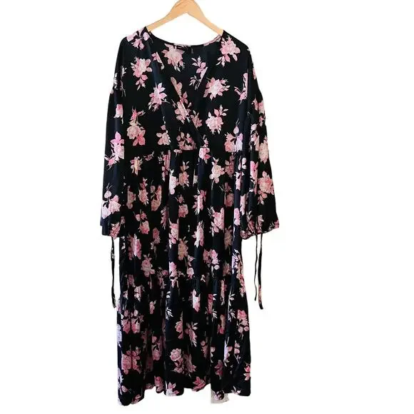 ASOS Satin Floral Oversized Dress Size 10 Black Multicolored - Picture 2 of 10